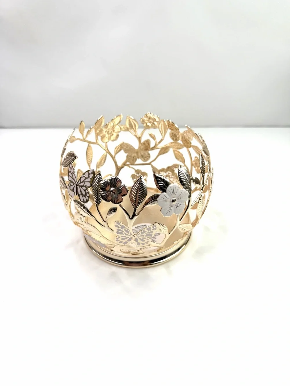 Bath & Body Works Gold Butterfly Floral Metal 3-Wick Candle Holder